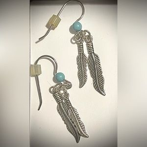 Silver & Turquoise Dangly Feather Earrings (worn once)!